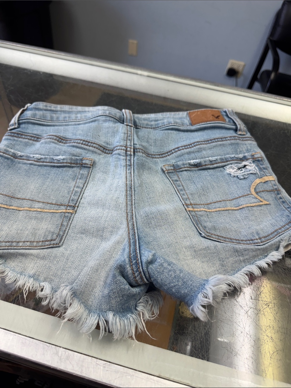 American Eagle Outfitters Light Blue Frayed Denim Shorts